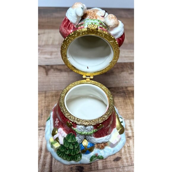 Christmas Teddy Bear Ceramic Hinged Trinket Box - Picture 4 of 6
